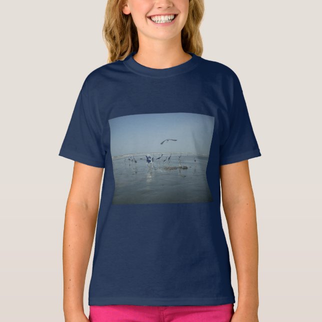 Black Crow and White Cranes: A Contrast in Nature T-Shirt (Front)