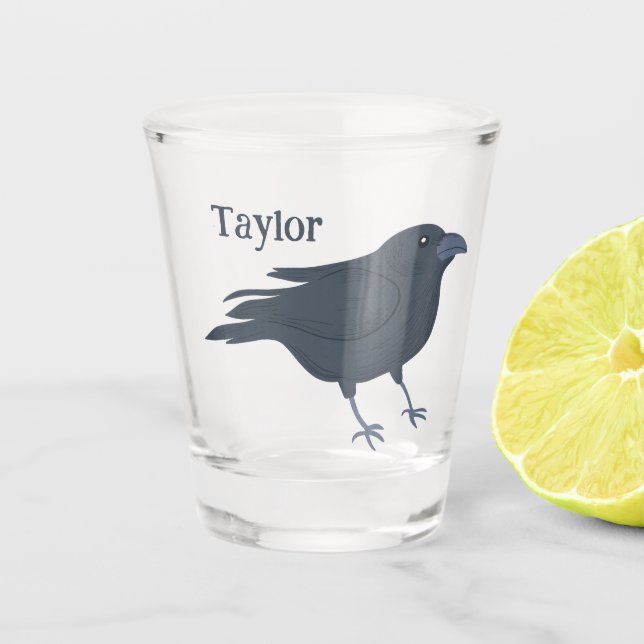 Black Crow Bird Illustration Personalised Shot Glass (Front)