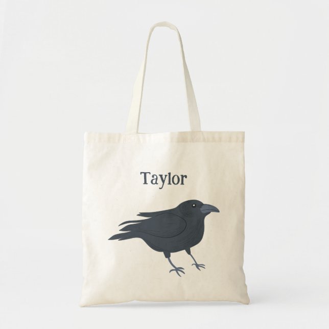 Black Crow Bird Illustration Personalised Tote Bag (Front)