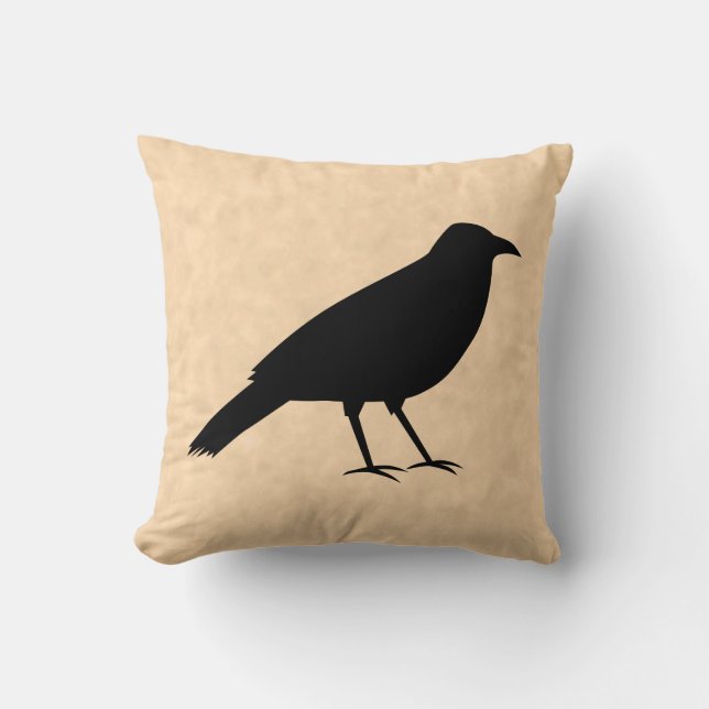 Black Crow Bird on a Parchment Pattern. Cushion (Front)
