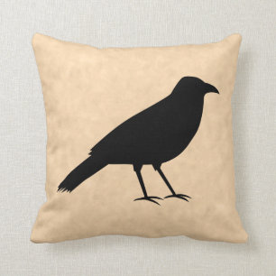Black Crow Bird on a Parchment Pattern. Cushion