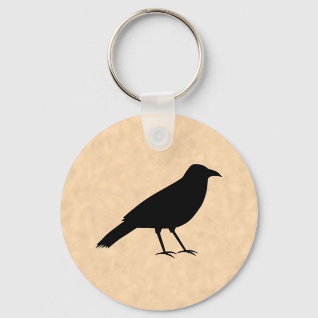 Black Crow Bird on a Parchment Pattern. Key Ring (Front)