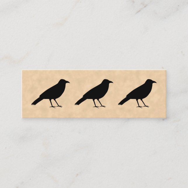 Black Crow Bird on a Parchment Pattern. Mini Business Card (Front)