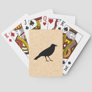 Black Crow Bird on a Parchment Pattern. Playing Cards