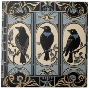 Black Crow Birds Art Nouveau Art Deco Bird Ceramic Tile