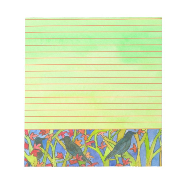Black Crow Birds Autumn Leaves Lined Notepad (Front)
