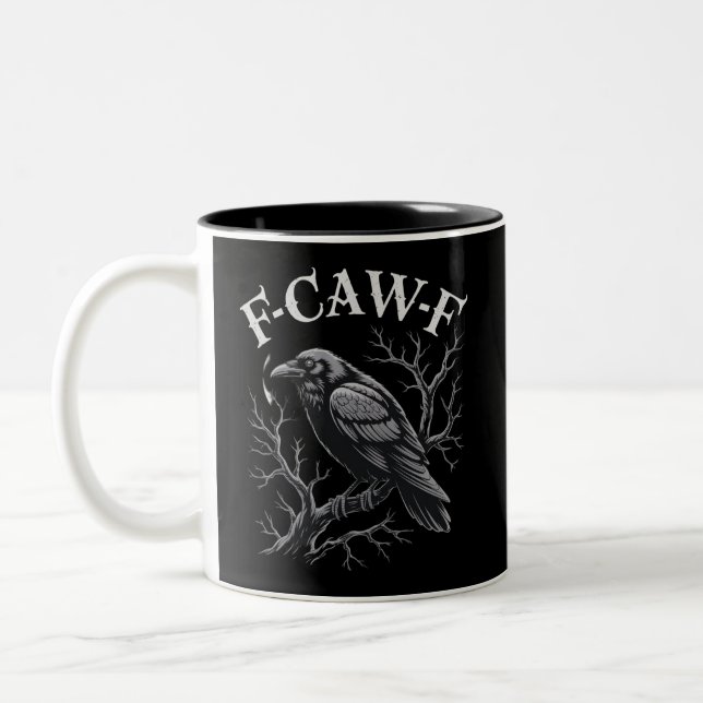 Black Crow F-Caw-F Funny Black Bird Moon Gothic Two-Tone Coffee Mug (Left)