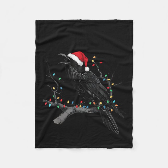 Black Crow, F-caw-f Funny Christmas Raven Santa Ha Fleece Blanket (Front)