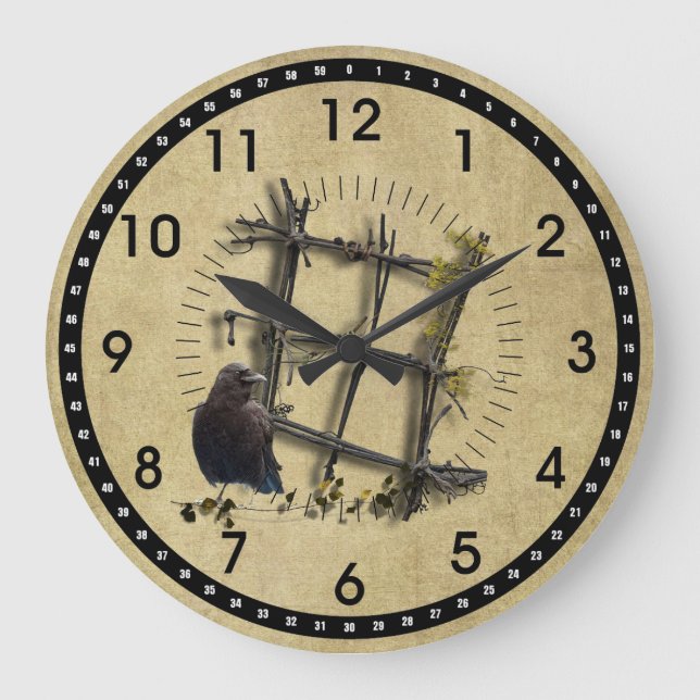 Black Crow & Fence- Round Wall Clock (Front)
