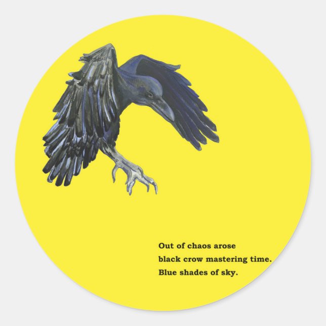 Black Crow & Haiku Illustration  Classic Round Sticker (Front)