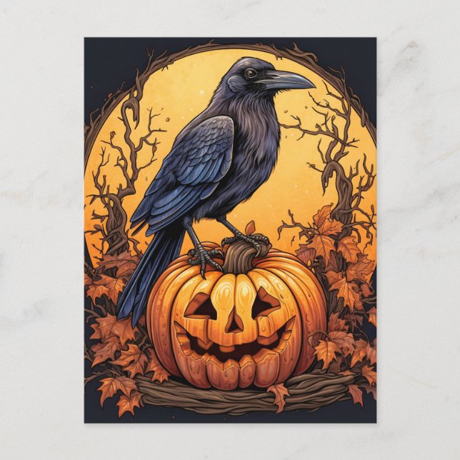 Black Crow Happy Halloween Postcard (Front)