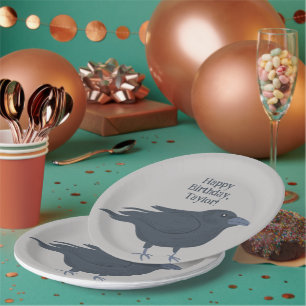 Black Crow on Gray Personalized Paper Plate