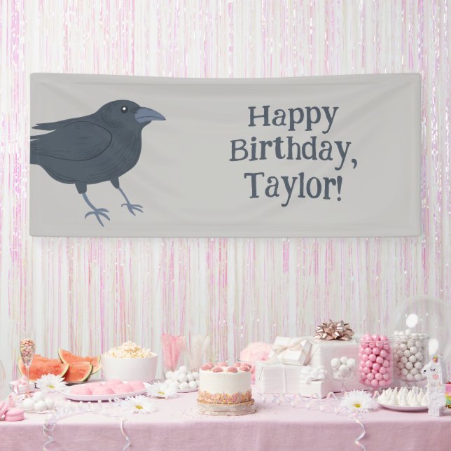 Black Crow on Grey Personalised Banner (Party)
