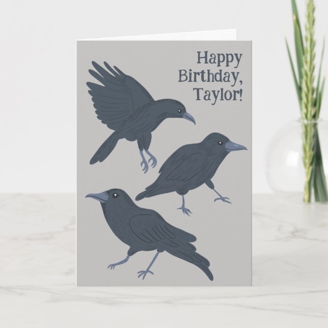Black Crow on Grey Personalised Card (Front)