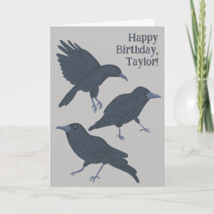 Black Crow on Grey Personalised Card