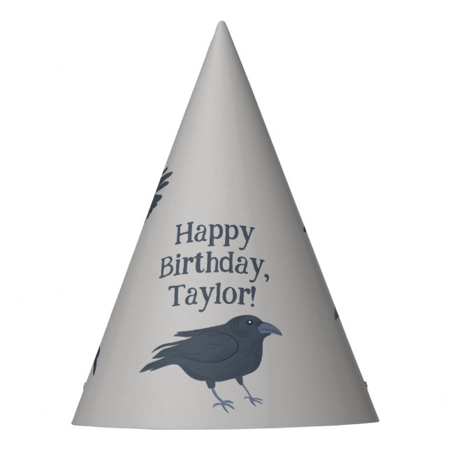 Black Crow on Grey Personalised Party Hat (Front)