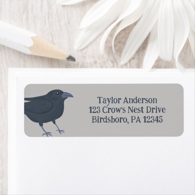 Black Crow on Grey Return Address Label (Insitu)