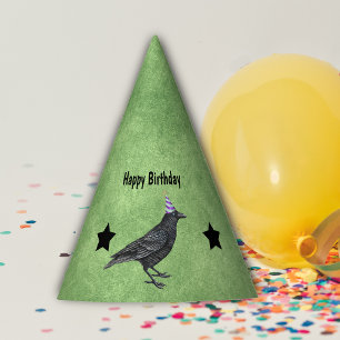 Black Crow Purple Birthday Party Hat Stars Green