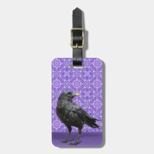 Black Crow, purple pattern luggage tag