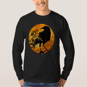 Black Crow Raven Bird & Specter Against Orange Ful T-Shirt
