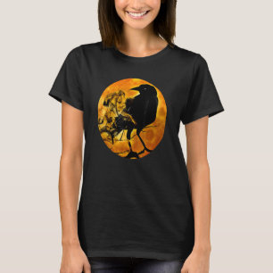 Black Crow Raven Bird & Spectre Against Orange Ful T-Shirt