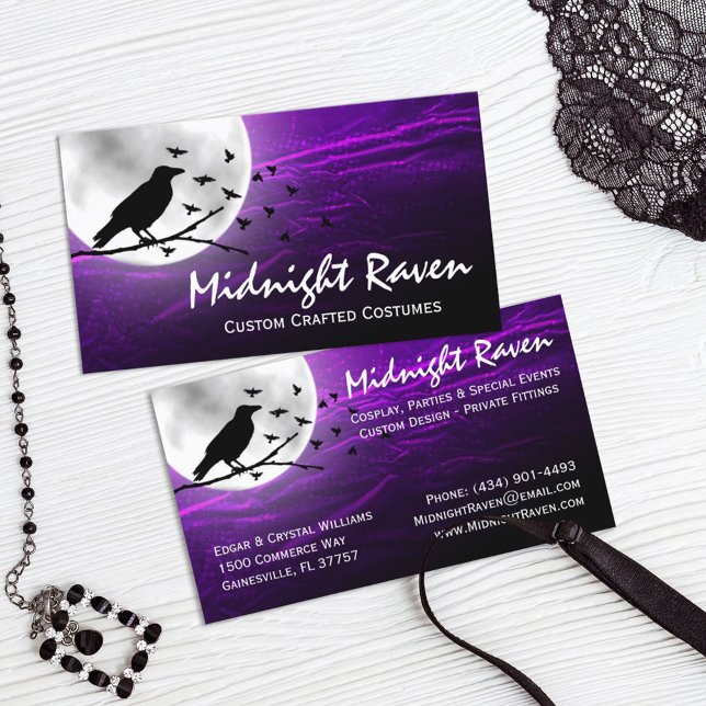Black Crow Raven Silhouette on Moon Edgy Gothic Business Card (Creator Uploaded)