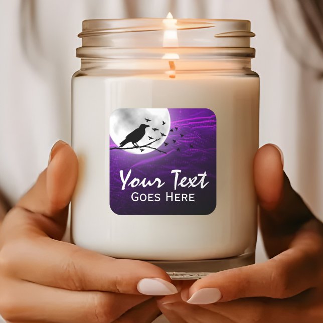 Black Crow Raven Silhouette on Moon Edgy Gothic Square Sticker (Creator Uploaded)