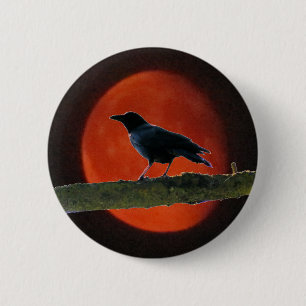 Black Crow Red Moon 6 Cm Round Badge