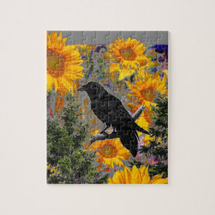 black crow & sunflowers art jigsaw puzzle