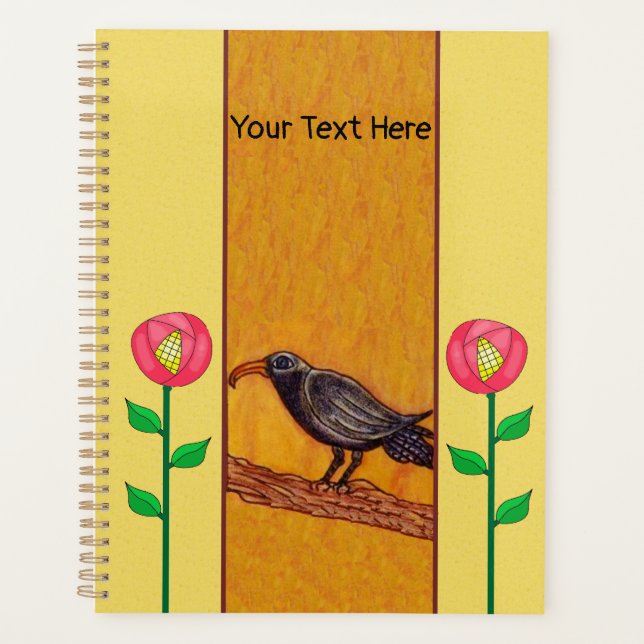 Black Crow Tree Branch Pretty Red Flowers on Stems Planner (Front)