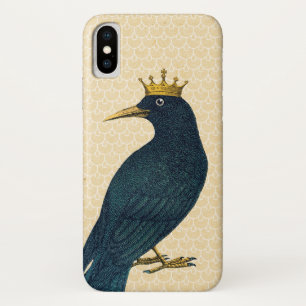 Black Crow Wearing a Gold Crown iPhone X Case