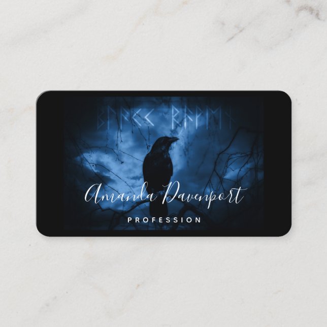 Black Crow with Runes Dark Goth Style Business Card (Front)