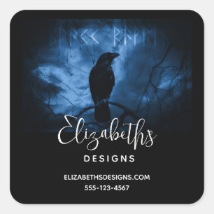 Black Crow with Runes Dark Goth Style Business Square Sticker