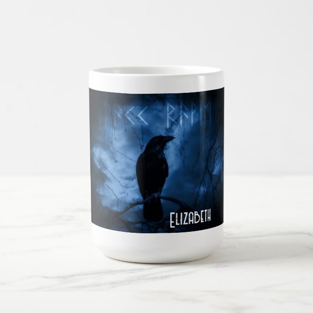 Black Crow with Runes Dark Goth Style Coffee Mug (Center)
