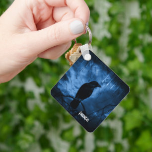Black Crow with Runes Dark Goth Style Key Ring