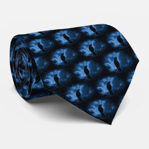 Black Crow with Runes Dark Goth Style Pattern Tie