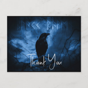 Black Crow with Runes Dark Goth Style Thank You Postcard
