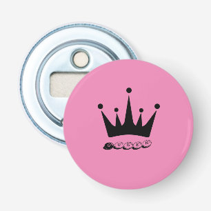 Black Crown Queen Text name Button Bottle Opener