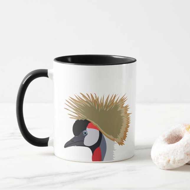 Black Crowned Crane Bird Wildlife Mug (With Donut)
