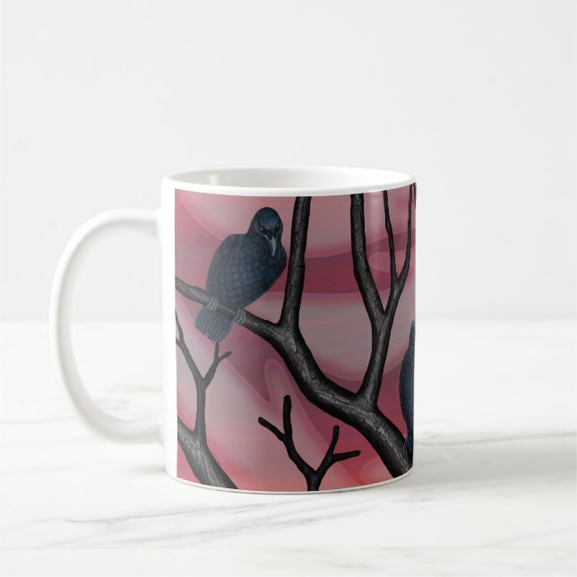 black crows and ghosts at sunset coffee mug (Left)