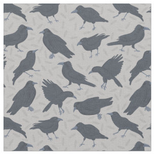 Black Crows Birds Gray Patterned Fabric