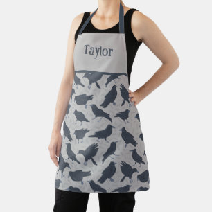 Black Crows Birds Grey Patterned Apron