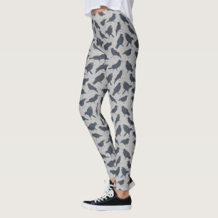Black Crows Birds Grey Patterned Leggings