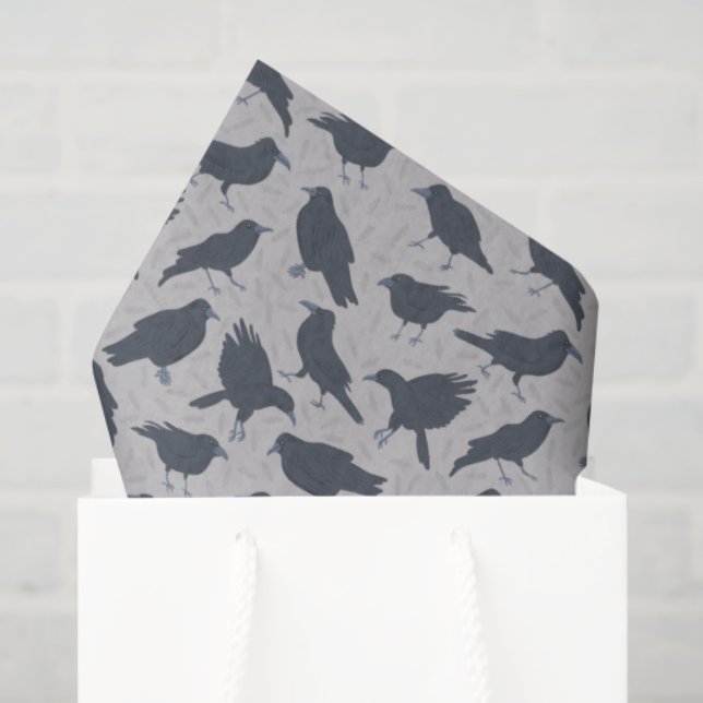 Black Crows Birds Grey Patterned Tissue Paper (Gift Bag)