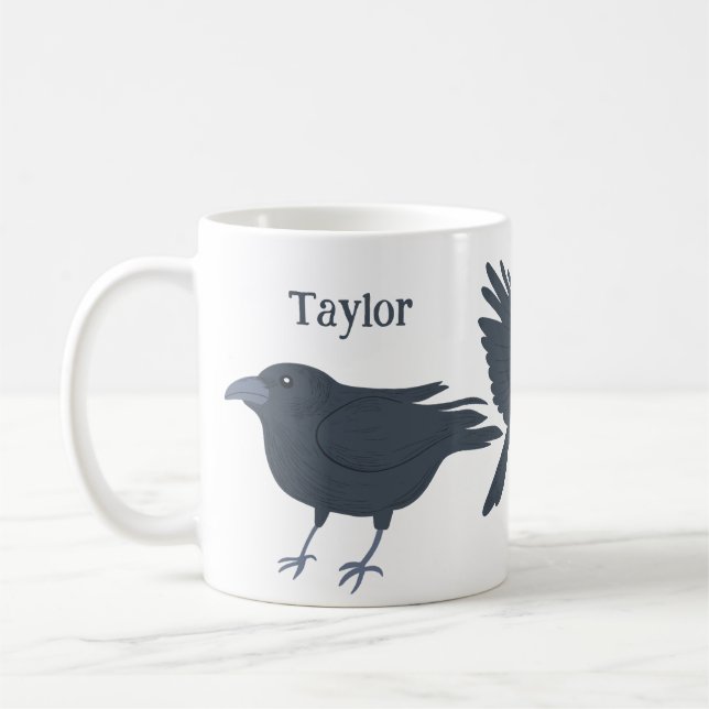 Black Crows Birds Illustrations Personalised Coffee Mug (Left)