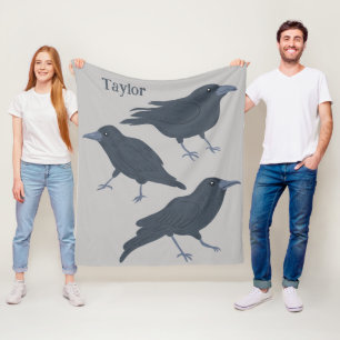 Black Crows Birds Illustrations Personalised Fleece Blanket