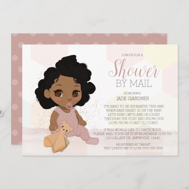 Black Curly Hair Baby Shower By Mail Invitation 2 (Front/Back)