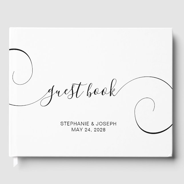 Black Curly Script Wedding Guest Book (Front)