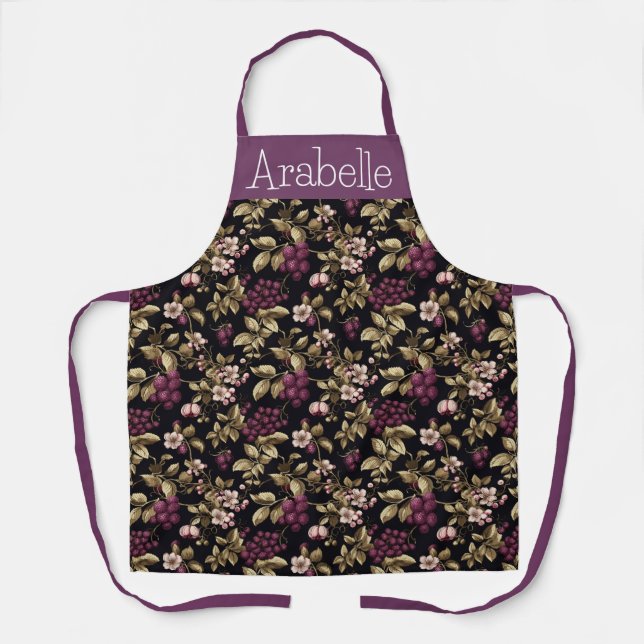 Black Currant Berries with Cream Flowers Apron (Front)