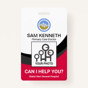 Black Curvature Waves Medical Doctor Photo ID Badge